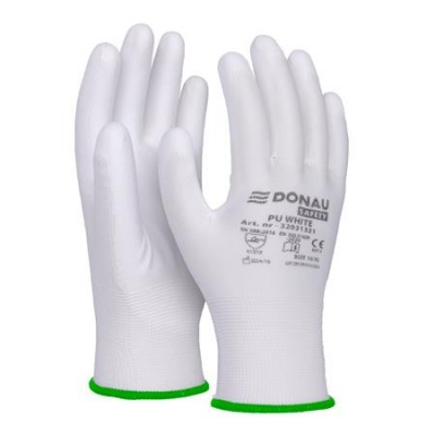 Szerelőkesztyű, PU, DONAU "Safety", 11/XXL méret, fehér